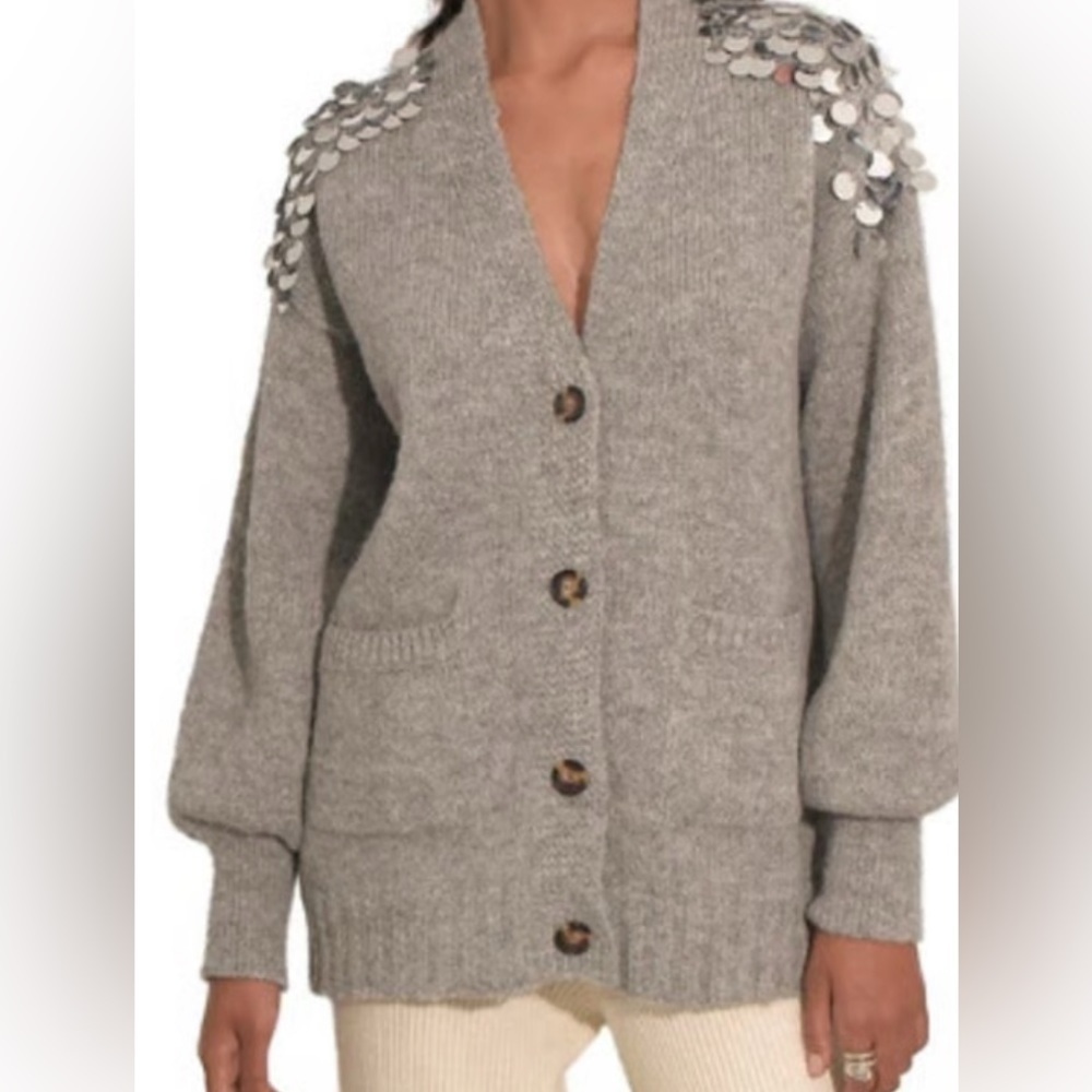 Eleven Six
Cora Sequined Shoulder Cardigan gray front pocket size M/L. NWT. - Picture 4 of 12